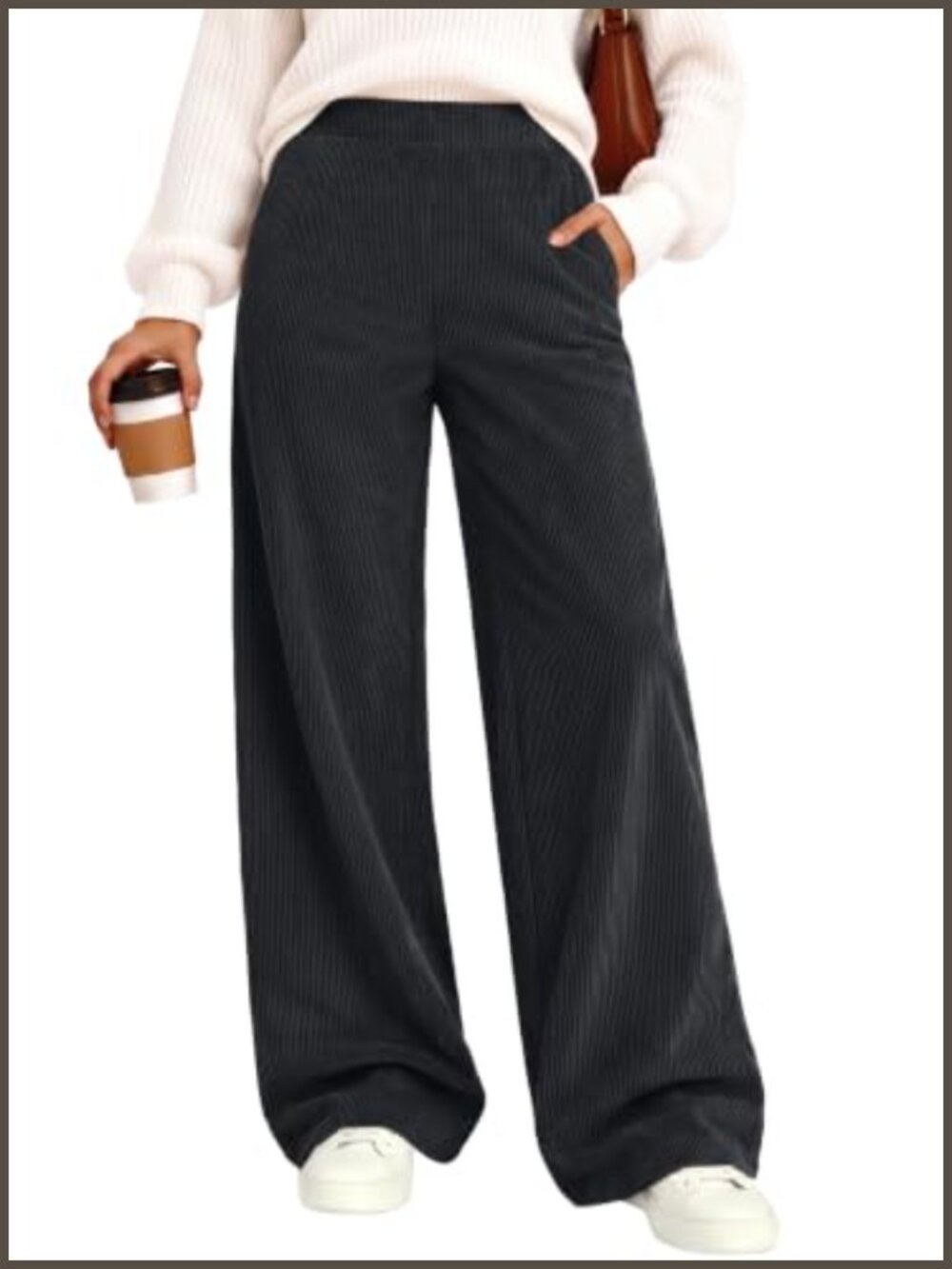 Corduroy Pants High Waisted Wide Leg Trousers with Pockets
